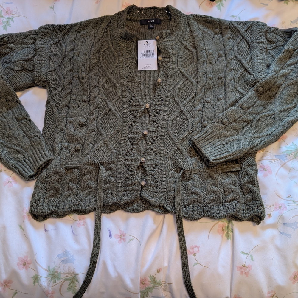 Next Khaki Green Cable Knit Cardigan - Picture 2 of 2
